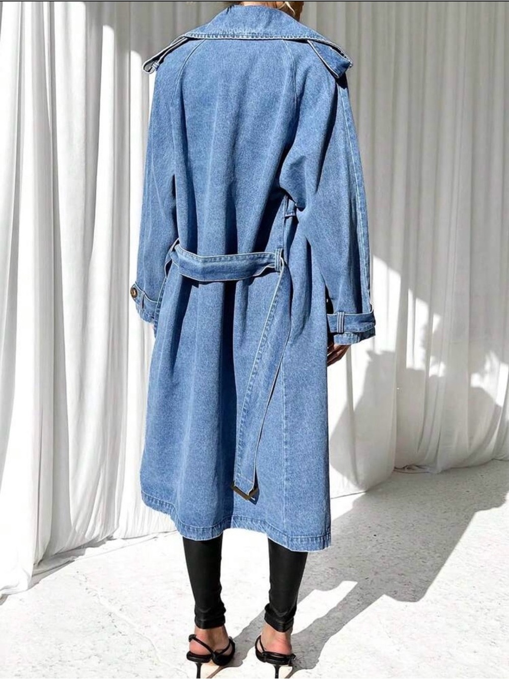 Light Wash Denim Trench Coat - Blue - Picture 2 of 2